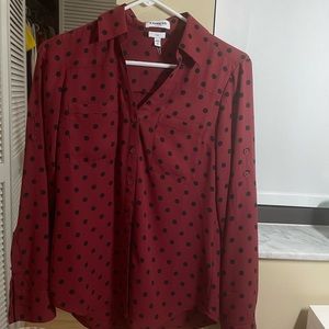 Express red black polka dots portofino shirt blouse business attire